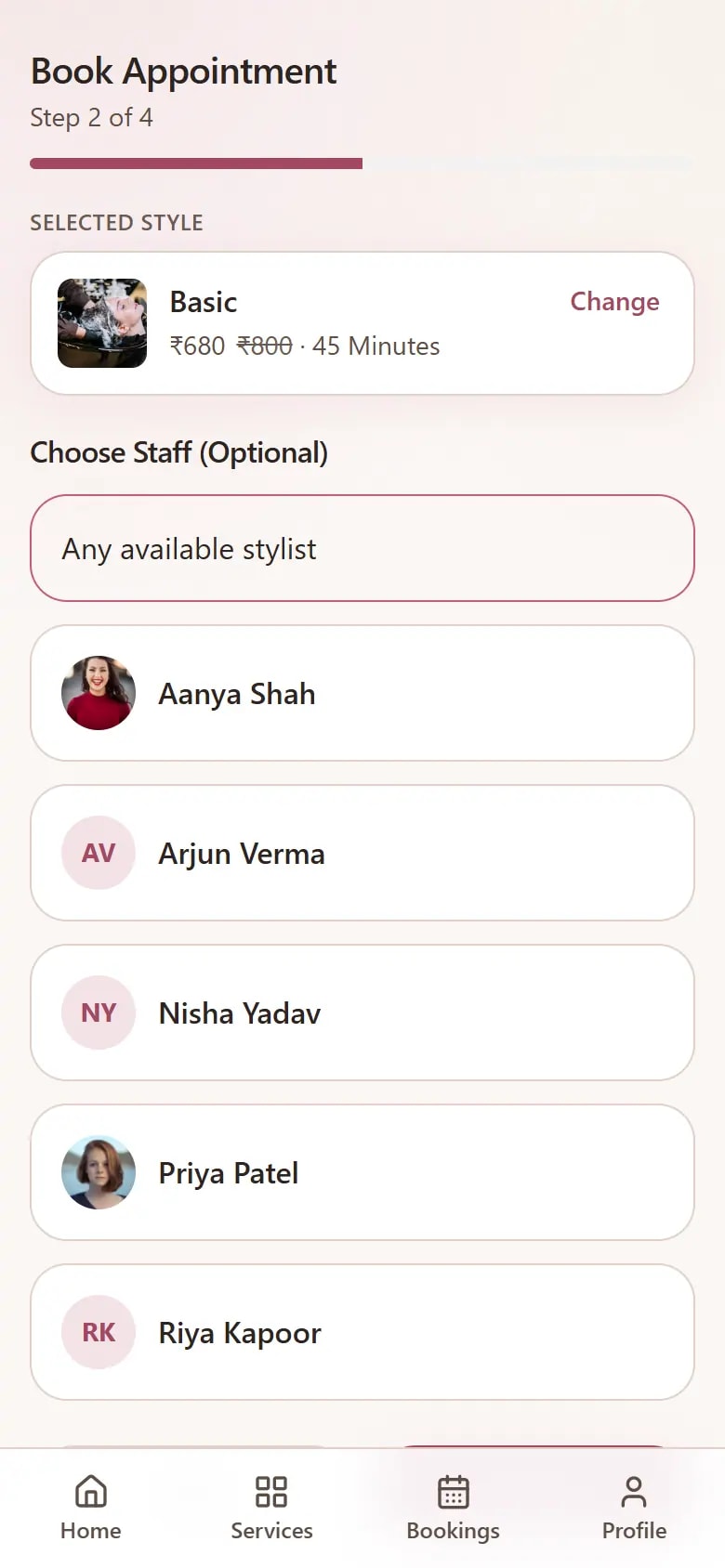 Choose a stylist in Apptzy